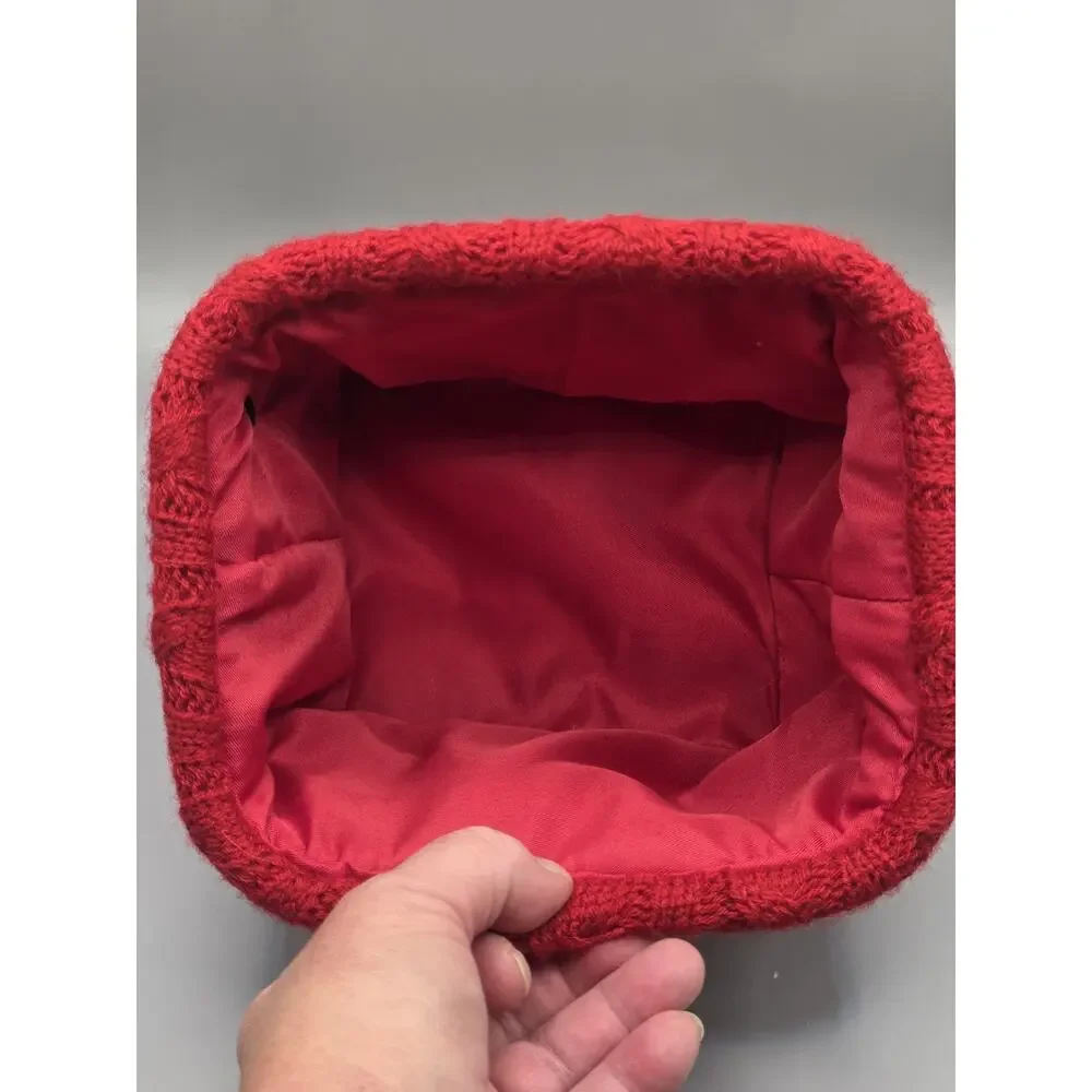 Target Threshold Holiday Red Cable Knit Storage Basket Faux Leather Handle Small